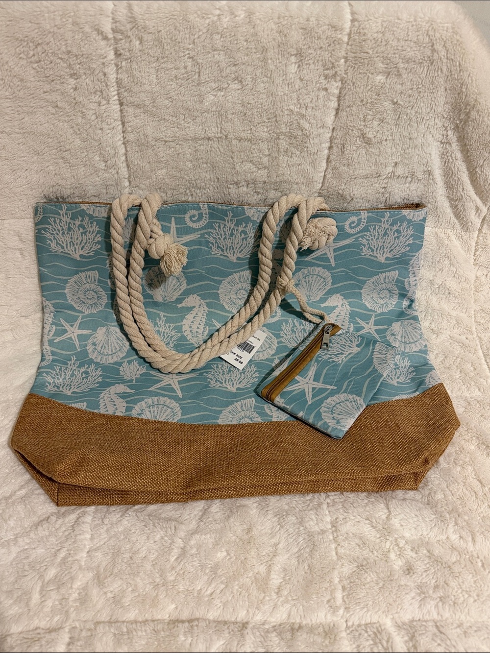 Beach Rope Handle Tote Bag w/ Small Pouch